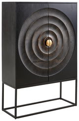 Hochwertiges Highboard SANTA CRUZ mit kunstvollem, konzentrischem Muster auf der Vorderseite, seitliche Perspektive.