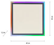 Quadratische Deckenleuchte mit RGB-Rahmen, Ansicht von vorne, Maße 40x40 cm