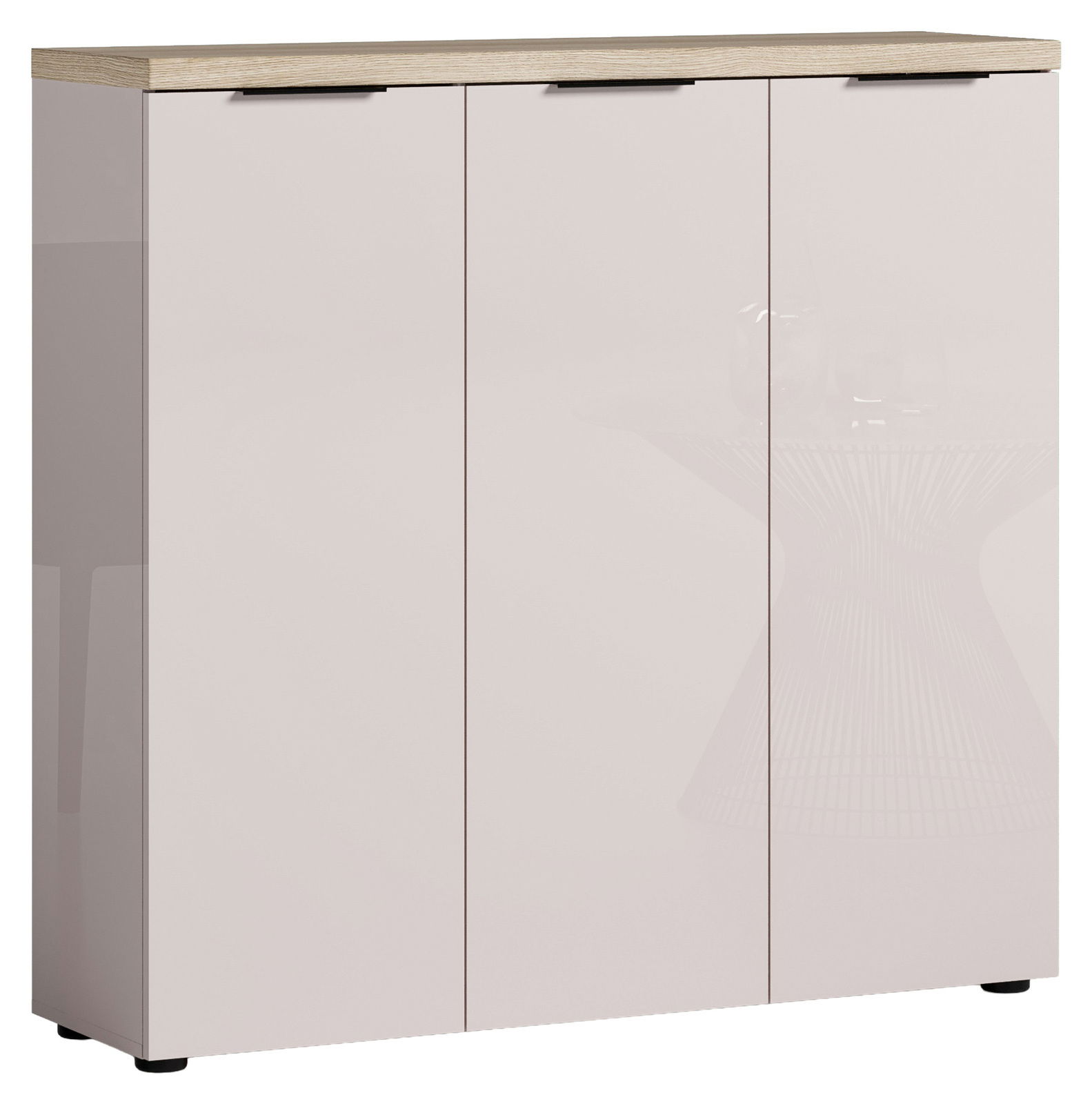 XORA XL-schoenenkast IDEA Moderner XL-Schuhschrank mit drei Türen in Hochglanzoptik, frontal abgebildet.