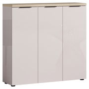 Moderner XL-Schuhschrank mit drei Türen in Hochglanzoptik, frontal abgebildet.