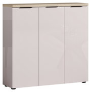 Moderner XL-Schuhschrank mit drei Türen in Hochglanzoptik, frontal abgebildet.