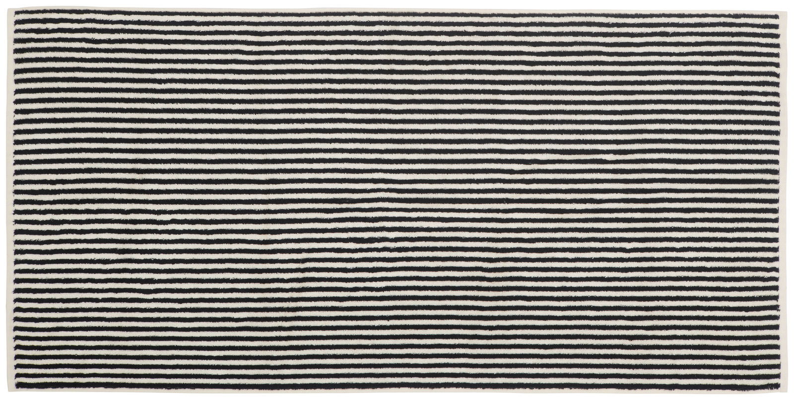 Schwarz-weiß gestreiftes Duschtuch in Draufsicht