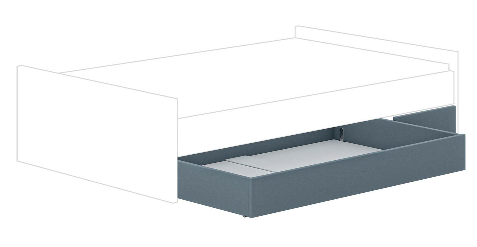 Paidi Bettkasten groß LITTLE FLO Großer Bettkasten LITTLE FLO in Dunkelgrau, seitliche Perspektive unter einem Bett platziert.