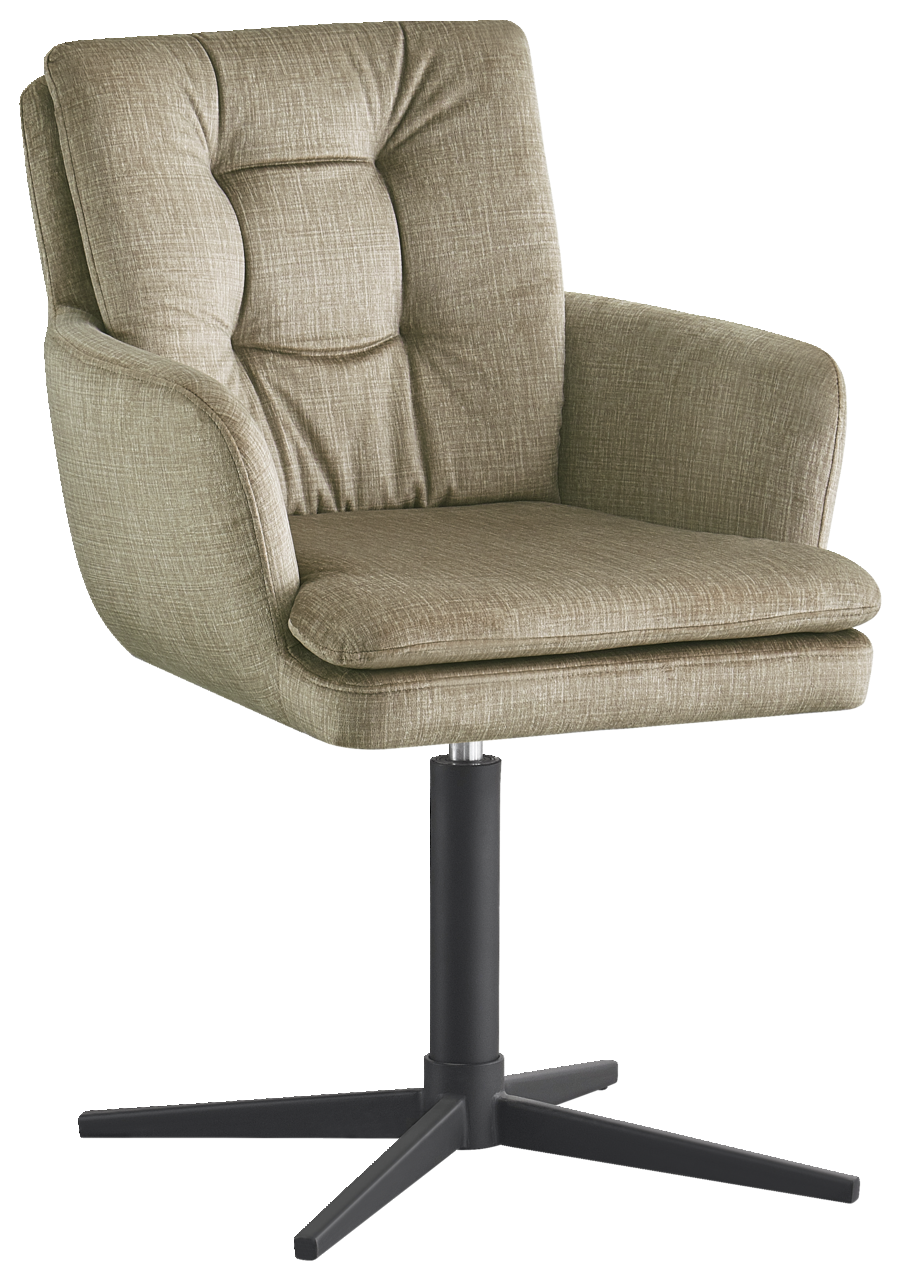 Novel Armlehnstuhl INGO Beiger Armlehnstuhl mit gepolsterter Sitzfläche und Rückenlehne, auf einem schwarzen Drehgestell, seitliche Perspektive