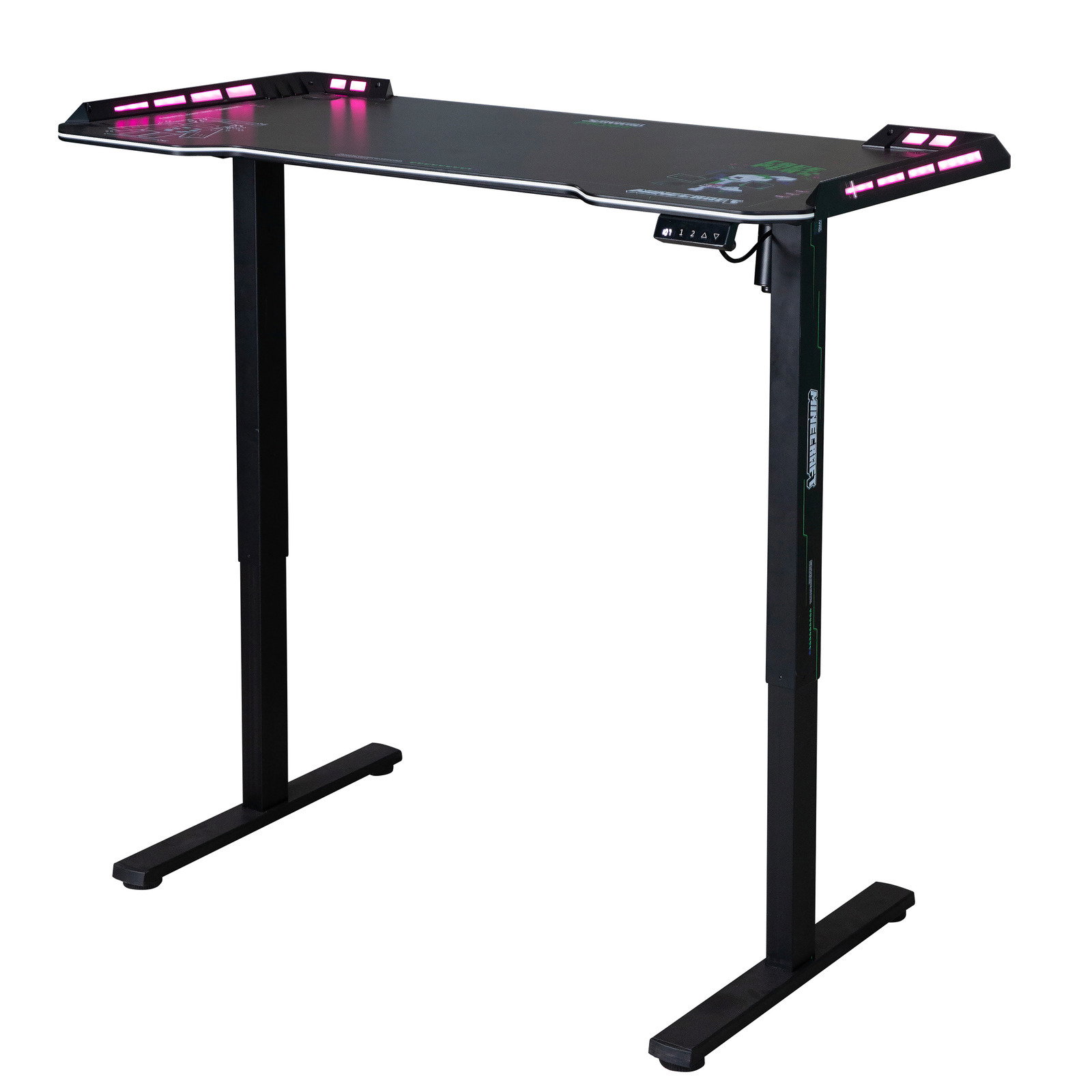 Moderner Gaming-Tisch mit LED-Beleuchtung, seitliche Perspektive