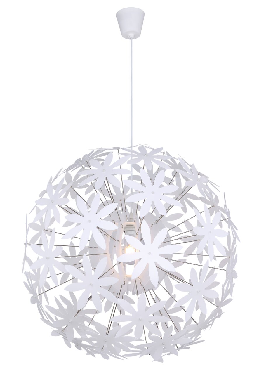 Hängeleuchte mit weißem, blumenförmigem Design, seitliche Perspektive