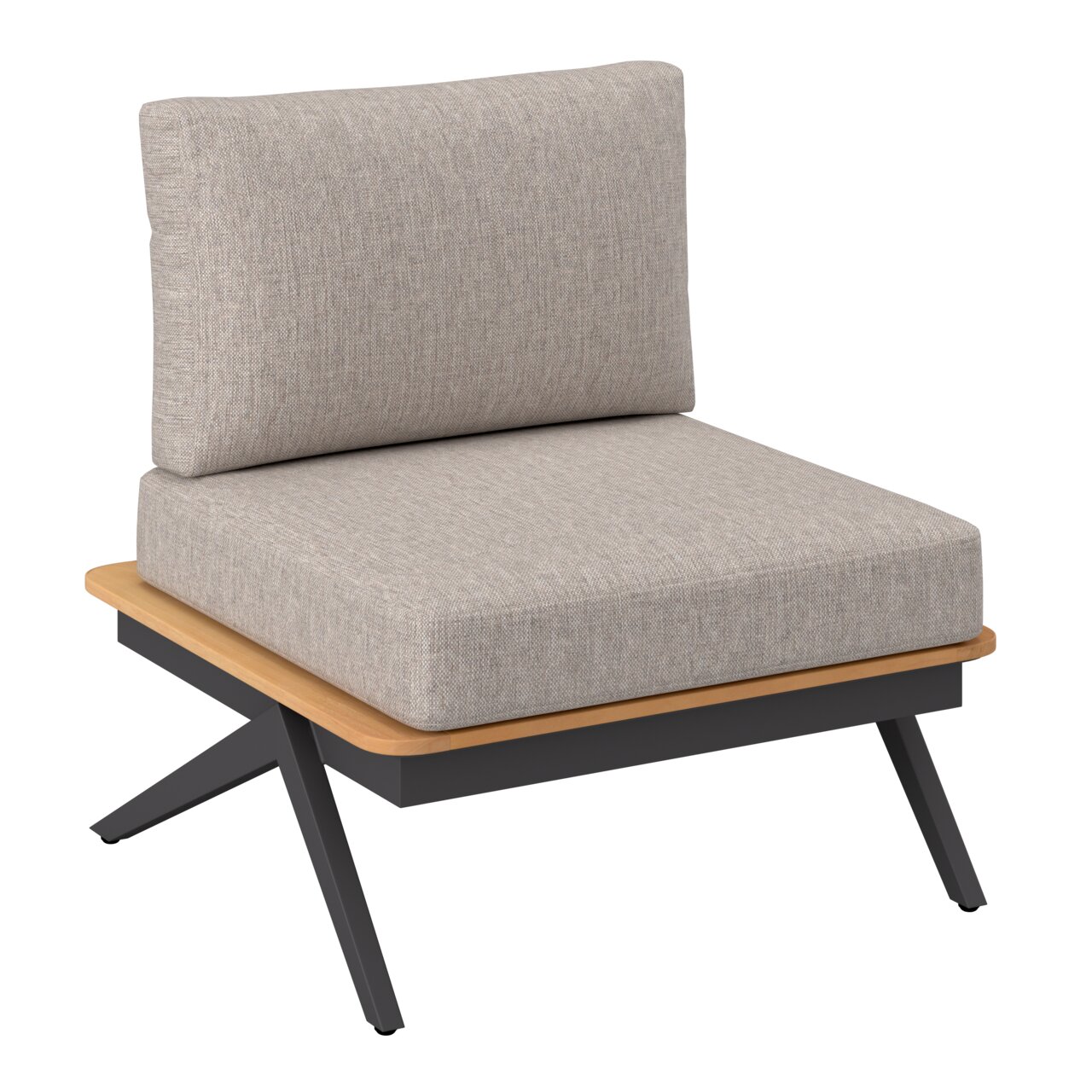 Amatio Loungestoel AVALON Moderne loungebank met grijze stoffen bekleding en houten frame, zijaanzicht