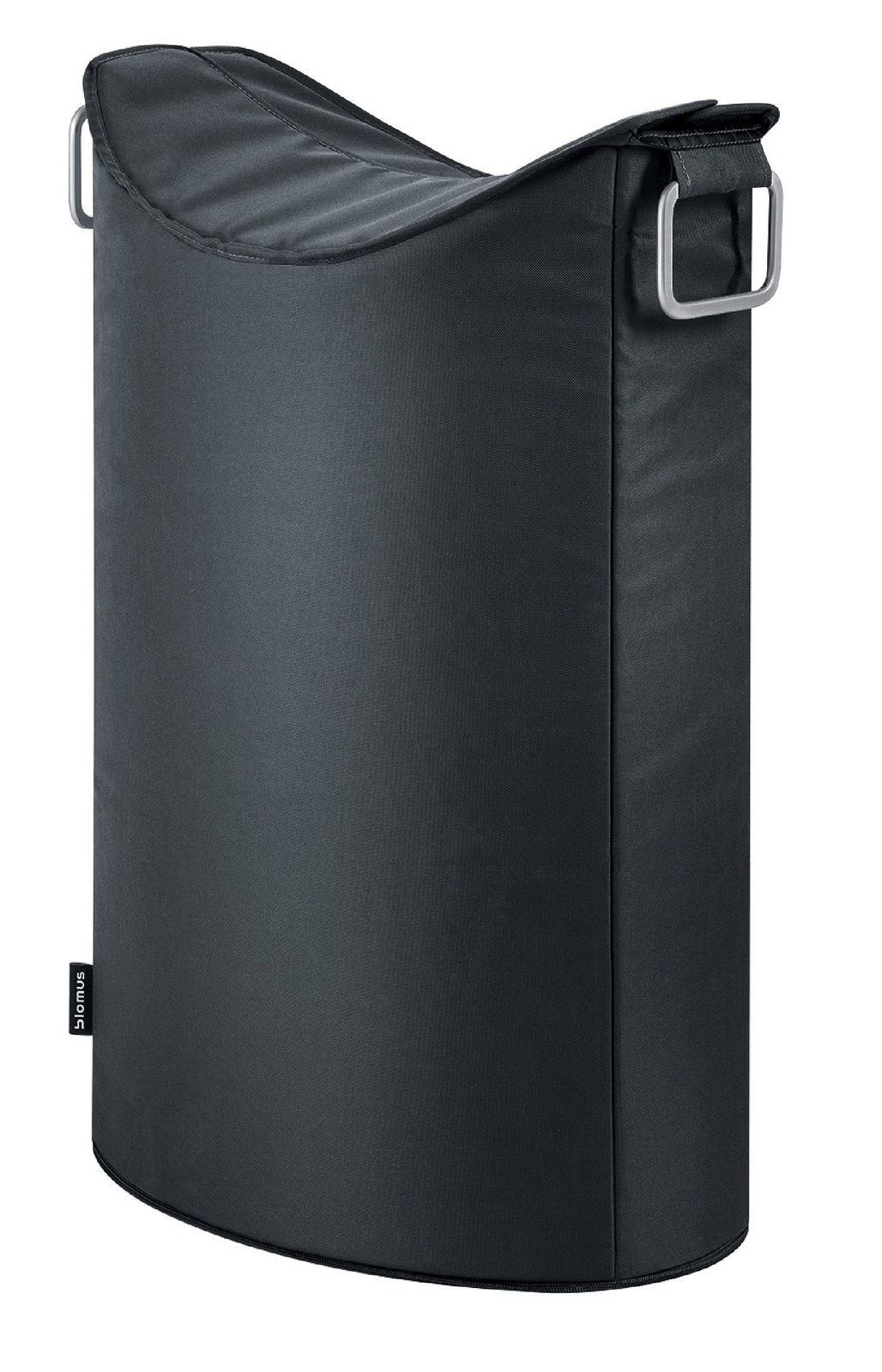 blomus Wäschesammler FRISCO Schwarzer Wäschesammler FRISCO in seitlicher Perspektive mit Metallgriffen.