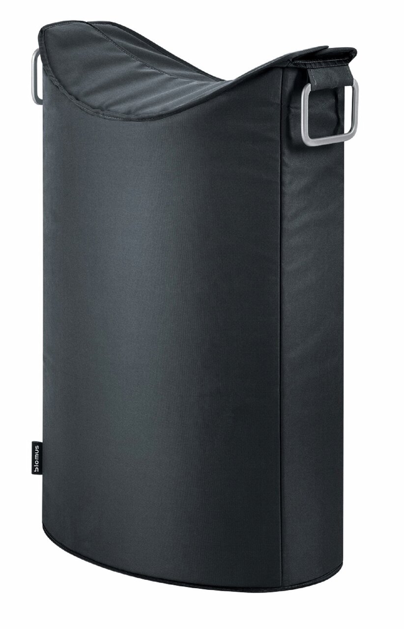 blomus Wäschesammler FRISCO Schwarzer Wäschesammler FRISCO in seitlicher Perspektive mit Metallgriffen.