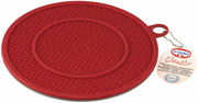 Roter Silikon-Untersetzer Flexxibel von Dr. Oetker mit Zickzack-Muster, von oben betrachtet.