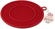 Roter Silikon-Untersetzer Flexxibel von Dr. Oetker mit Zickzack-Muster, von oben betrachtet.