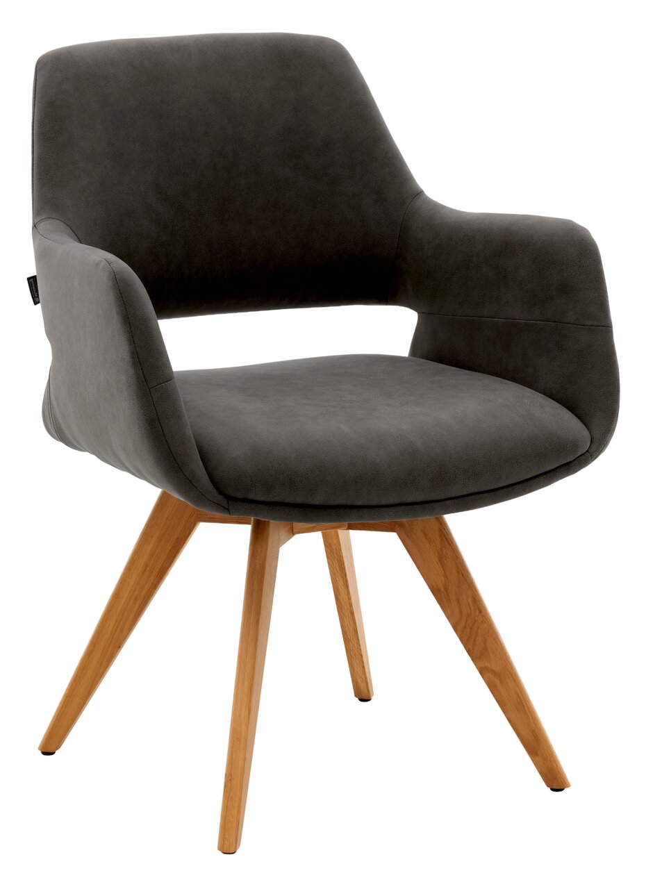 Musterring Armlehnstuhl MR TARIO Grauer Armlehnstuhl mit Holzbeinen, seitliche Perspektive