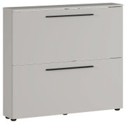 Moderner Schuhschrank der Serie UBBE von Germania in grauer Farbe mit zwei Klappen, seitliche Perspektive.