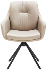 Beiger Armlehnstuhl mit schwarzem Metallgestell, Frontalansicht