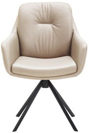 Beiger Armlehnstuhl mit schwarzem Metallgestell, Frontalansicht