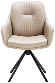 Beiger Armlehnstuhl mit schwarzem Metallgestell, Frontalansicht