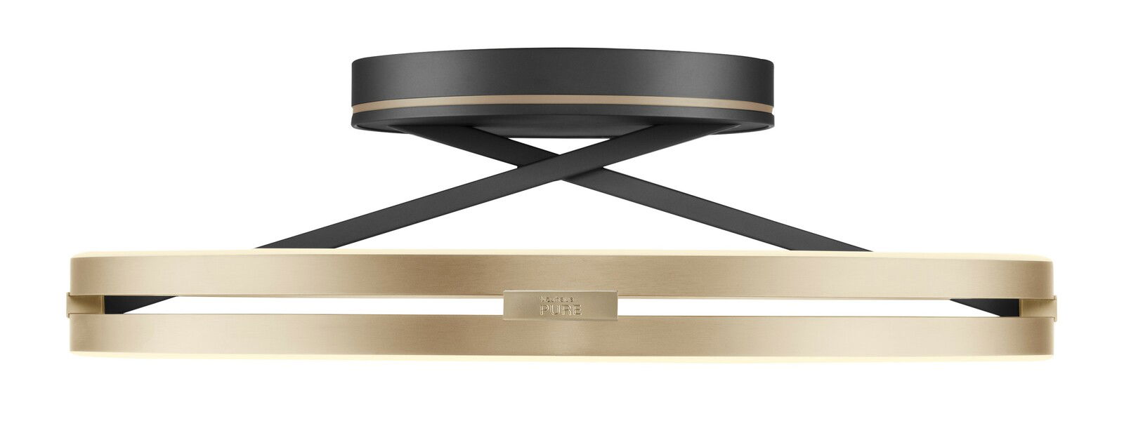 Moderne Deckenleuchte PURE Loop in Seitenansicht mit schwarzem und goldenem Design.