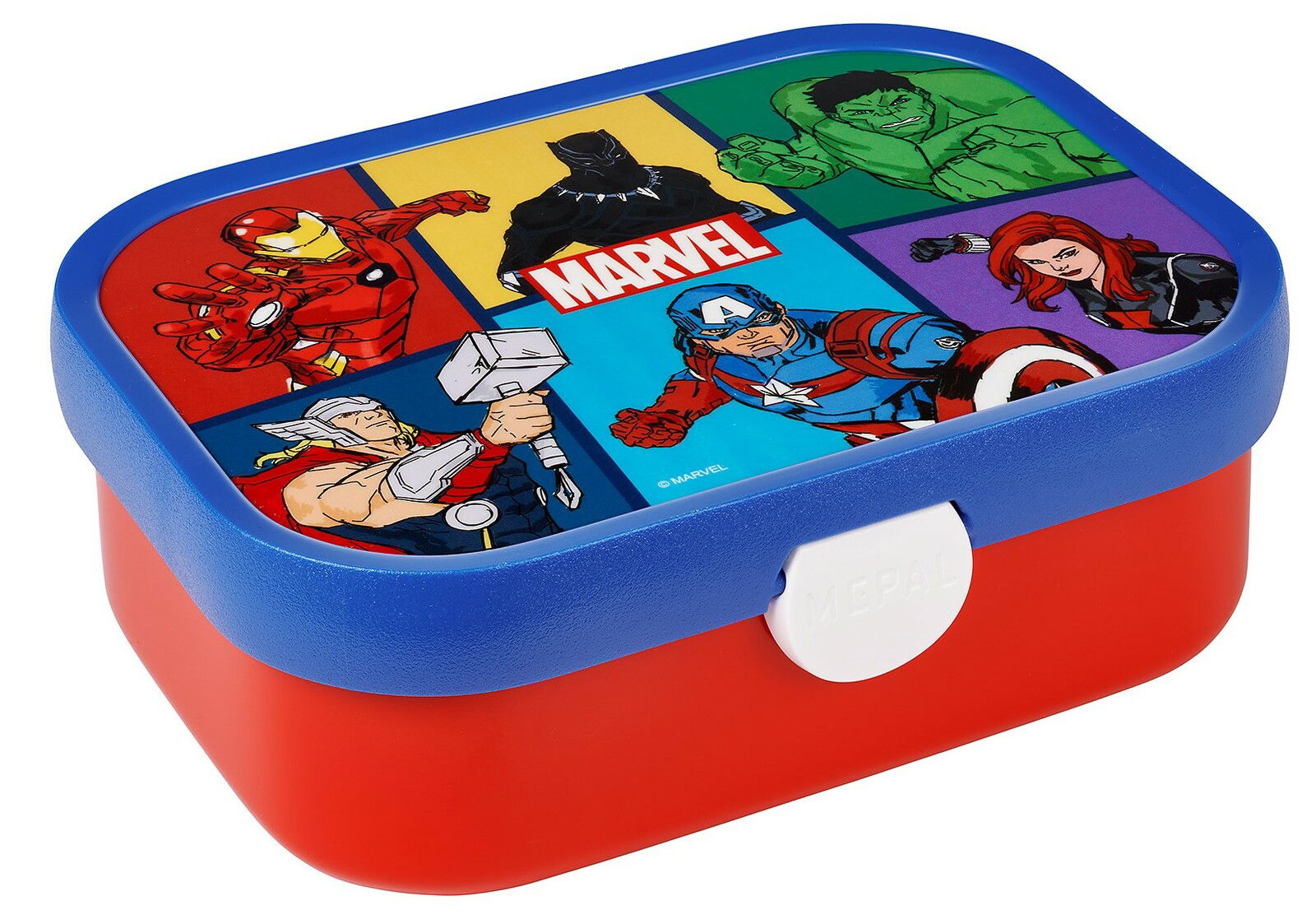 Lunchbox mit Avengers-Motiven, seitliche Perspektive