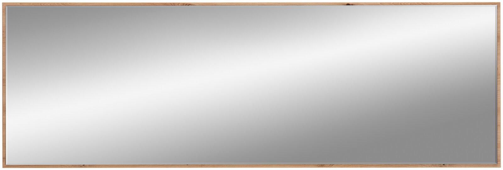Großer rechteckiger Spiegel mit einem schmalen Holzrahmen, frontal betrachtet.
