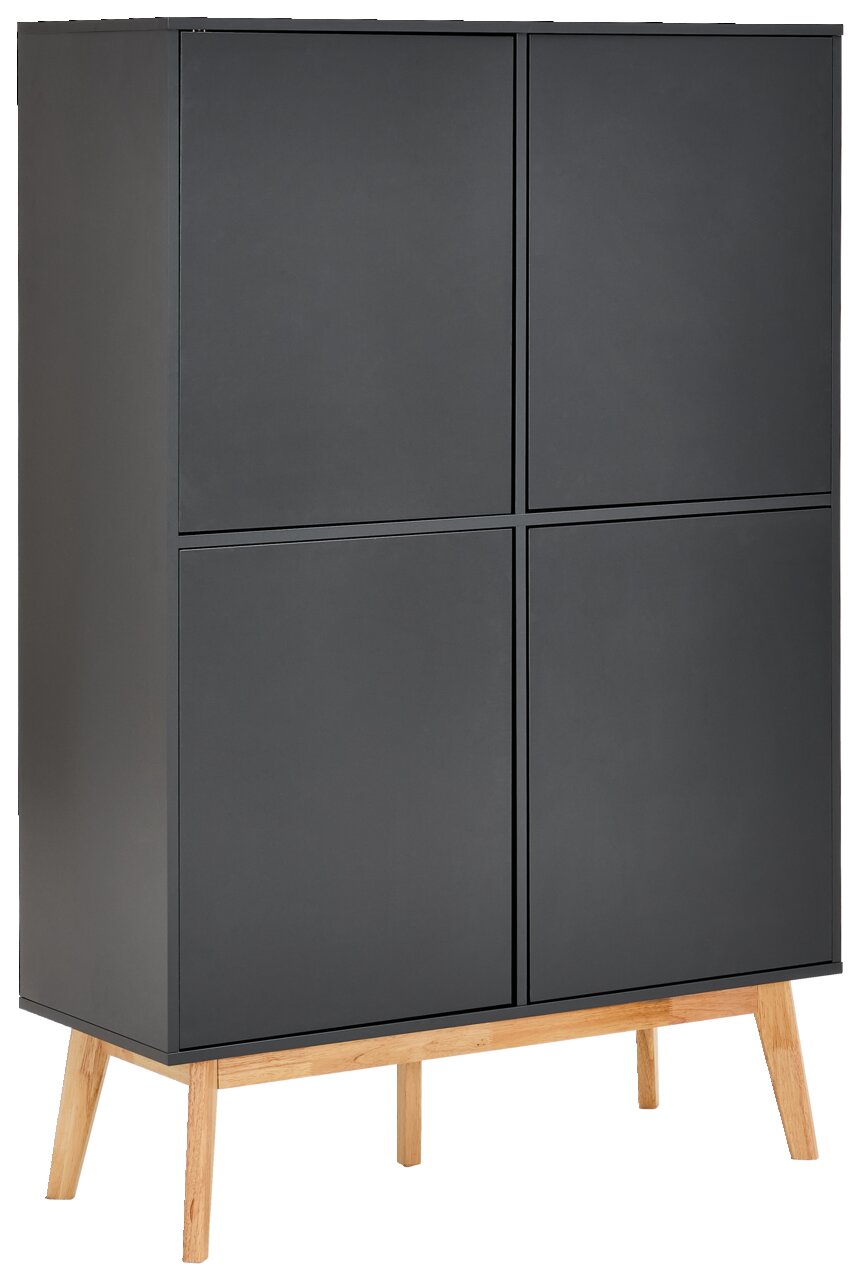 MID.YOU Highboard LIPPON Modernes Highboard in dunklem Grau mit vier Türen und Holzbeinen, seitliche Perspektive