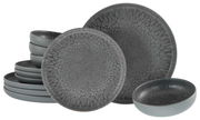 Graues Tellerset Uno Volkano 12-tlg. mit einzigartigem Muster, seitliche Perspektive