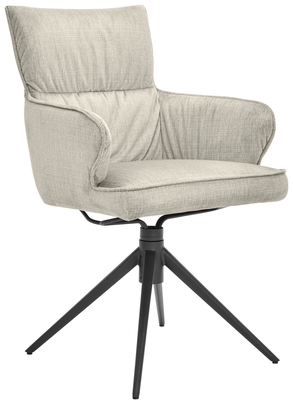 Dieter Knoll Armlehnstuhl AVELINO Beiger Armlehnstuhl mit gepolstertem Sitz und Rückenlehne, auf schwarzem Metallgestell, seitliche Perspektive