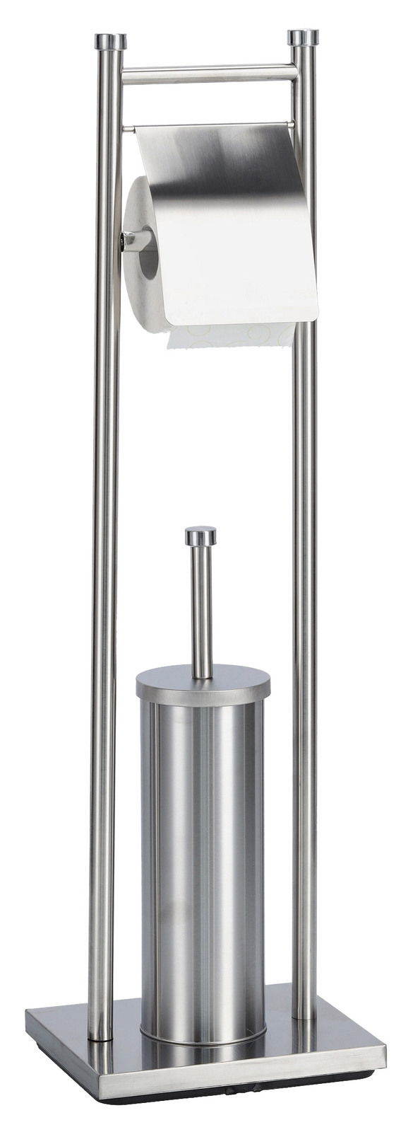 WC-Garnitur aus Edelstahl mit Toilettenpapierhalter und Bürstenhalter, seitliche Perspektive