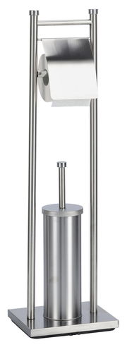 WC-Garnitur aus Edelstahl mit Toilettenpapierhalter und Bürstenhalter, seitliche Perspektive