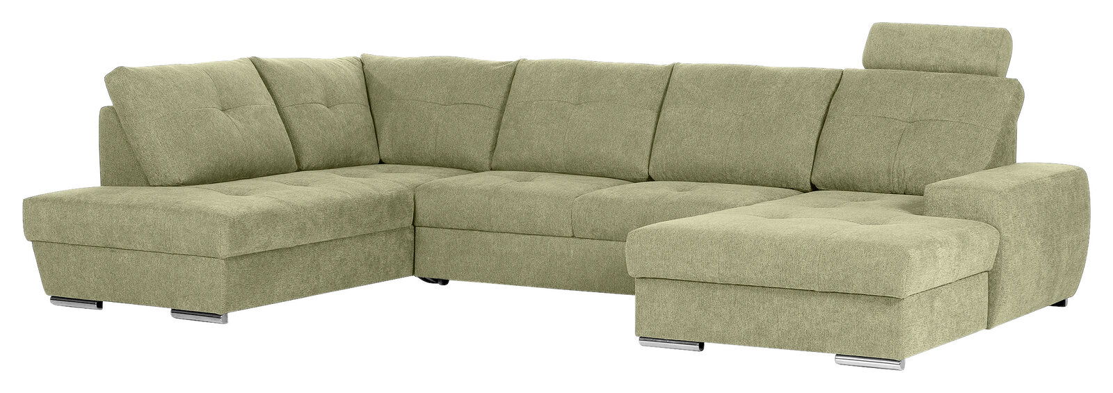 Hom´in Zithoek MAURIS Grüne Ecksofa mit Ottomane, Ansicht von vorne rechts