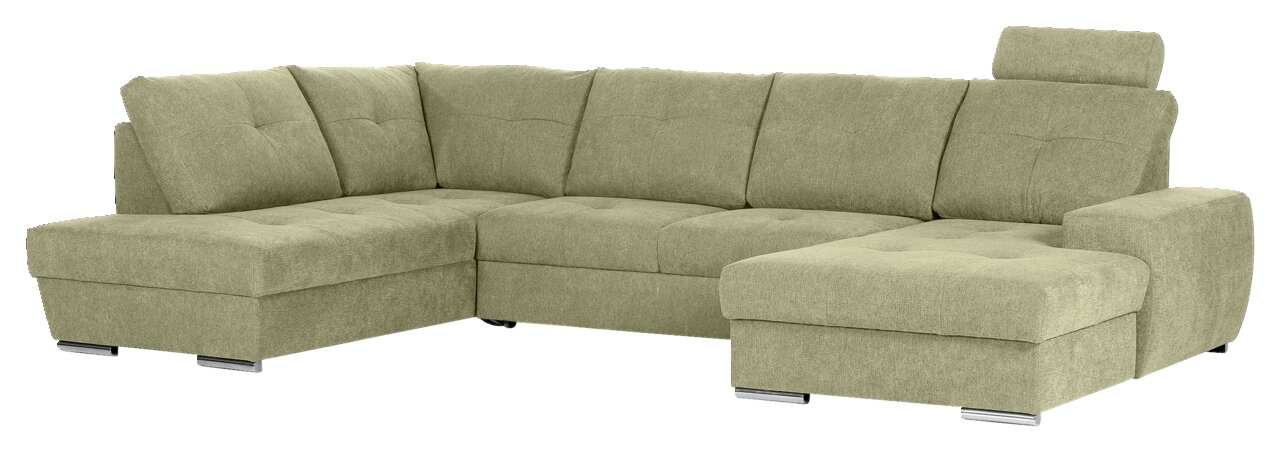 Grüne Ecksofa mit Ottomane, Ansicht von vorne rechts