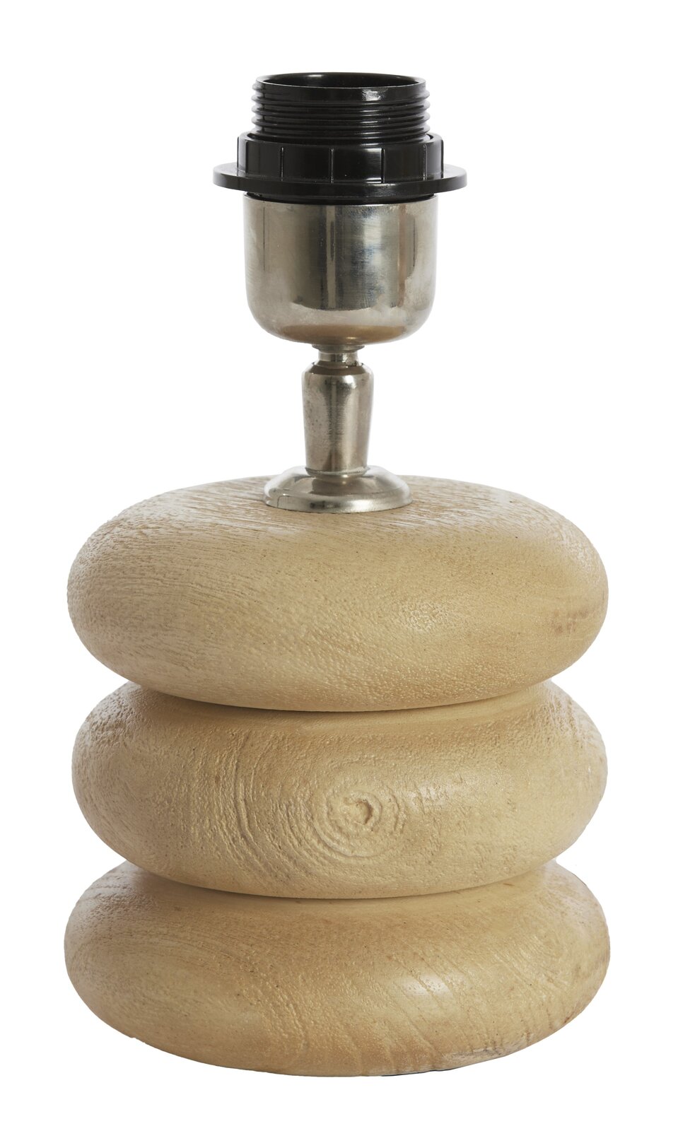 Light&Living Lampenfuß BUDONGO Lampenfuß aus drei übereinander gestapelten, glatten, hellen Holzscheiben mit einer Metallfassung, frontal aufgenommen.