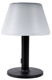 Solar Tischleuchte 28cm in Schwarz mit weißem Lampenschirm, seitliche Perspektive