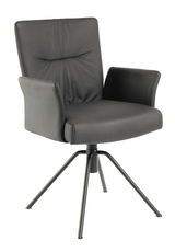 Moderner schwarzer Sessel mit Armlehnen und Metallbeinen, seitliche Perspektive