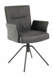 Moderner schwarzer Sessel mit Armlehnen und Metallbeinen, seitliche Perspektive