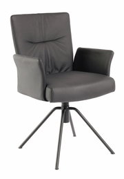 Moderner schwarzer Sessel mit Armlehnen und Metallbeinen, seitliche Perspektive