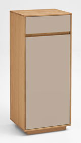 Kommode aus Holz mit einer Schublade und einer Tür, seitliche Perspektive