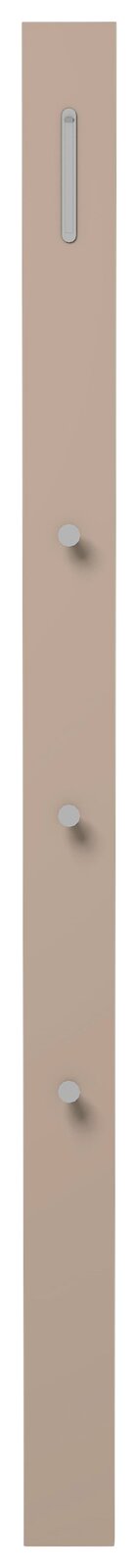 Garderobenpaneel-Leiste in brauner Farbe mit drei Haken und einer Leiste, frontal abgebildet.