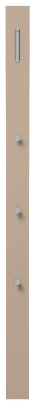 Garderobenpaneel-Leiste in brauner Farbe mit drei Haken und einer Leiste, frontal abgebildet.