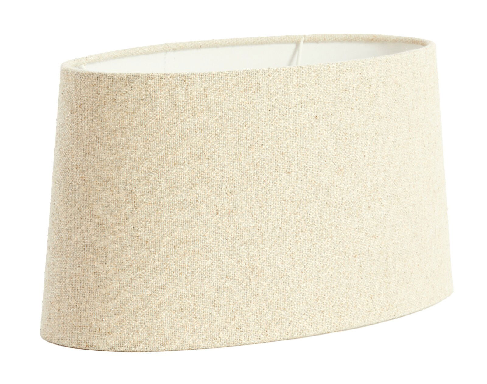 Beiger, ovaler Lampenschirm aus Stoff, seitliche Perspektive