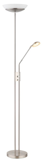 Moderner Deckenfluter mit zusätzlicher Leselampe, silbernes Design, seitliche Perspektive