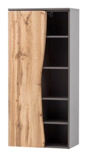 Midischrank 60 mit Holzoptik-Tür, teilweise geöffnet, seitliche Perspektive