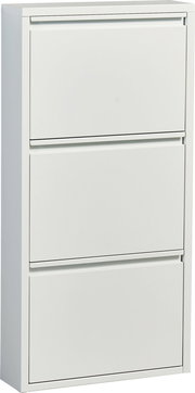 Weißer, schlichter Schuhkipper mit drei Klappen, freigestellt vor weißem Hintergrund, in frontaler Ansicht mit leicht seitlicher Perspektive.