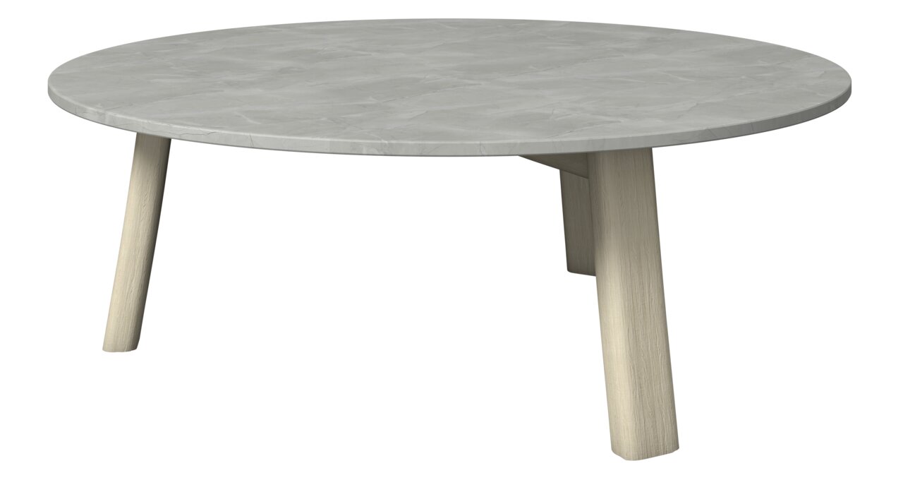 Dieter Knoll Loungetisch MARI Runder Loungetisch mit grauer Tischplatte und hellen Holzbeinen, seitliche Perspektive