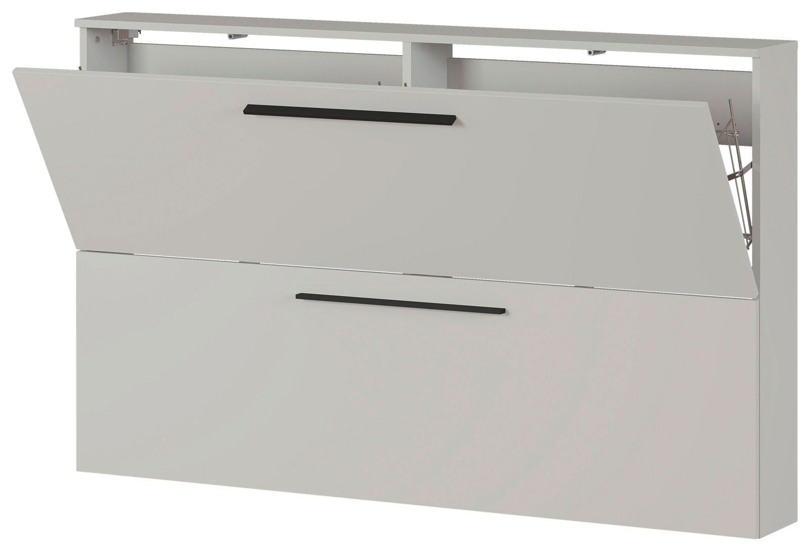 Schuhschrank aus der Serie UBBE von Germania mit zwei Klappen, in geöffneter Perspektive.