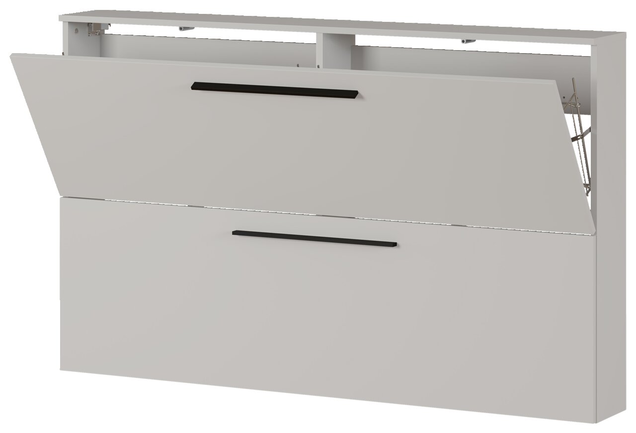 Schuhschrank aus der Serie UBBE von Germania mit zwei Klappen, in geöffneter Perspektive.