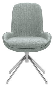 Moderner Stuhl mit grünem Stoffbezug und Metallgestell, Frontalansicht