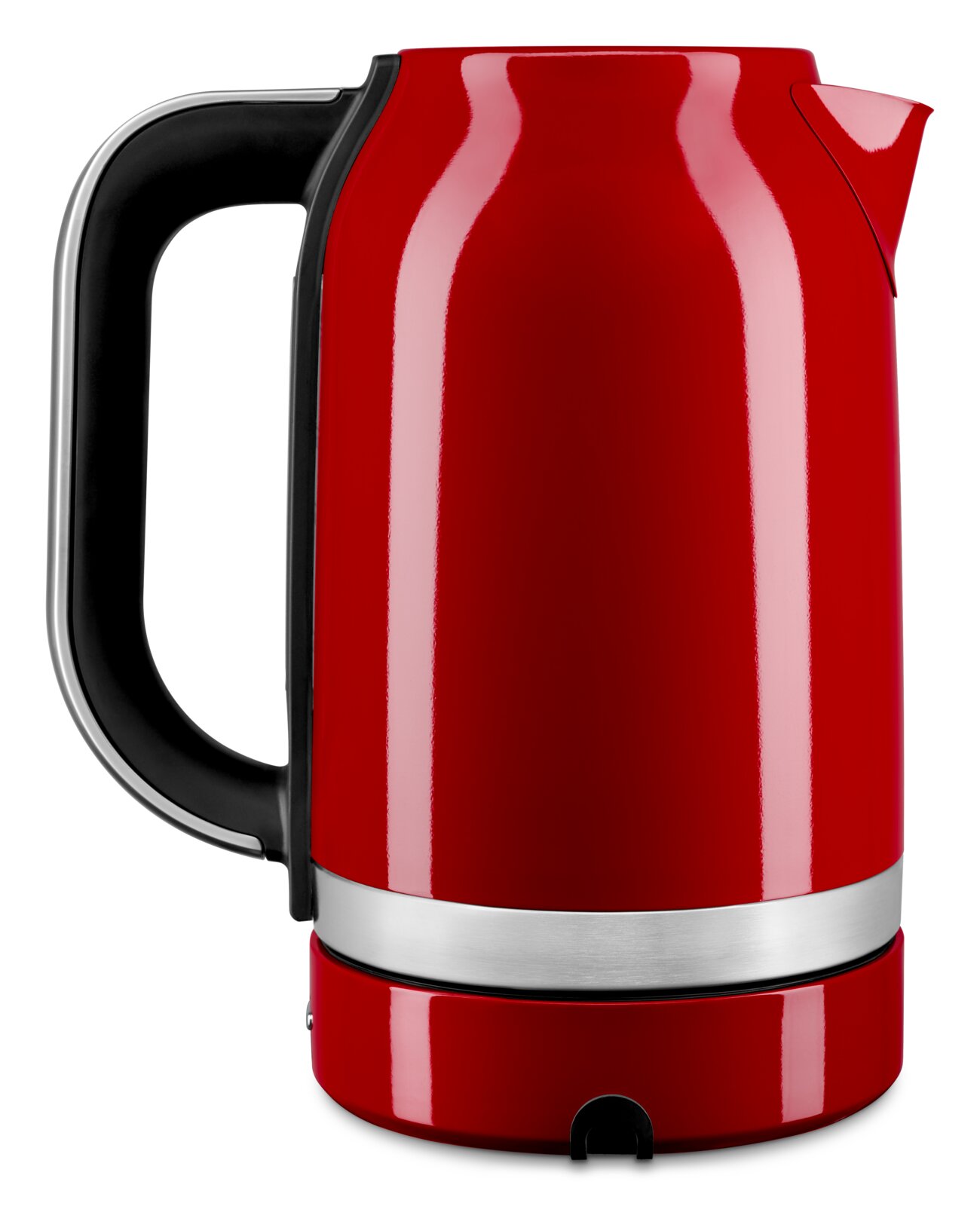 Roter Wasserkocher mit schwarzem Griff, seitliche Ansicht