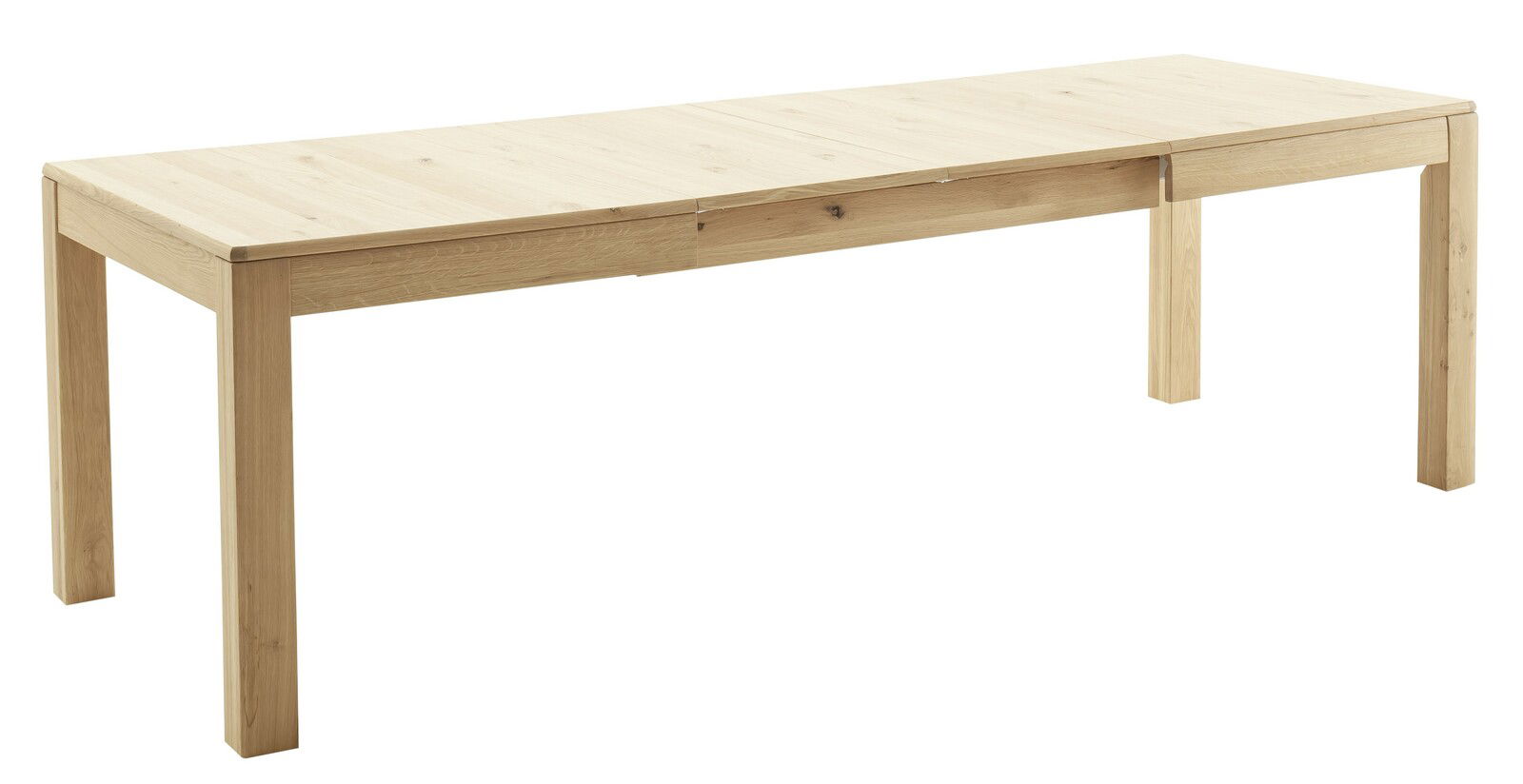 Holzesstisch in rechteckiger Form, aus hellem Holz, seitliche Perspektive