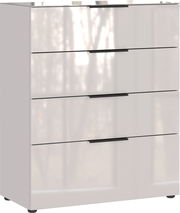 Schubkastenkommode mit vier Schubladen, glänzend weiß, seitliche Perspektive