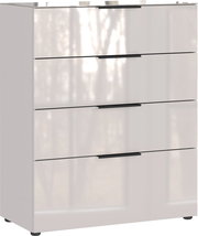 Schubkastenkommode mit vier Schubladen, glänzend weiß, seitliche Perspektive